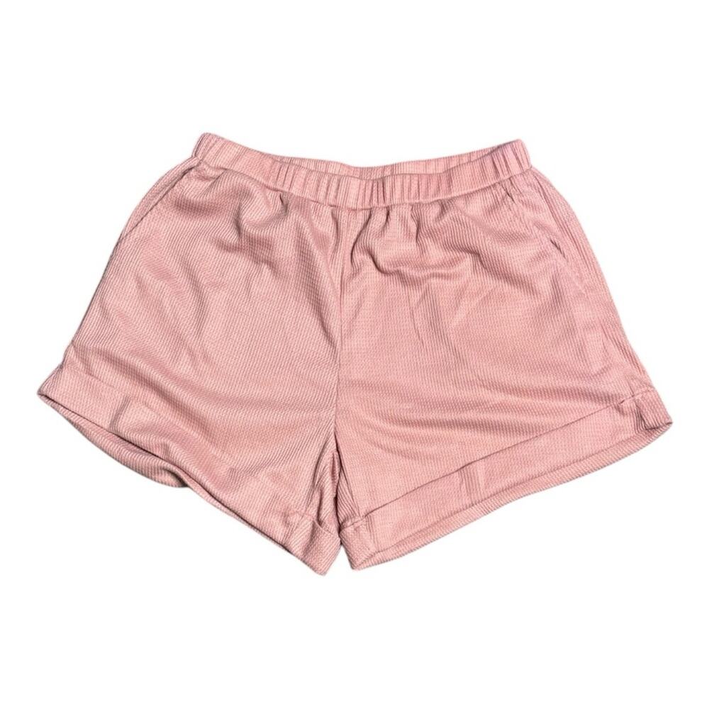 Ekouaer Pink Waffle Knit Pull On Cuffed Shorts With Pockets Medium